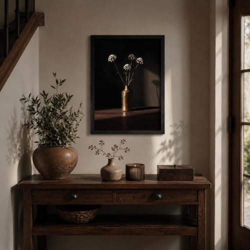 Framed Moody Botanical Wall Art Dark Dried Floral Wall Decor Rustic Minimalist Plant Wildflower Print Artwork for Living Room Bedroom Home Decoration - color: Moody Floral, size: 10"L x 8"W