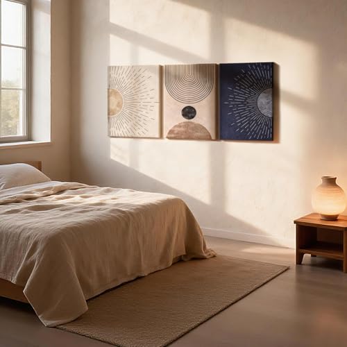 HCJWCXD 3 Pcs Boho Sun Line Canvas Wall Art 12x16 Inch - color: Black, White, and Gold, size: 12x16 Inches