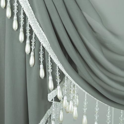VOGOL Sheer Waterfall Valance with Tassels, 79 x 43, 1 Panel, Gray - color: Grey, size: 79"W x 43"L (Pack of 1)