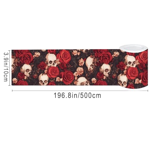 IVN Wallpaper Border Peel and Stick Wall Skull and Rose Floral 4x196 Inch - color: Halloween Skull Rose
