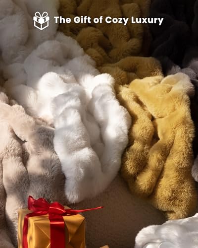 Ultra Soft Cozy Faux Fur Throw Blanket, Fuzzy Plush Thick Bubble Blanket, Luxury Fluffy Blanket for Couch, Sofa, Bedroom, and Living Room, 50x60 Inches, Cream White - color: Cream White, size: Throw(50" X 60")