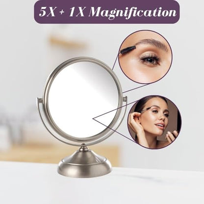 Jerdon 5.5" Tabletop Makeup Mirror - 5X Magnification - Nickel - MC247N - color: Nickel
