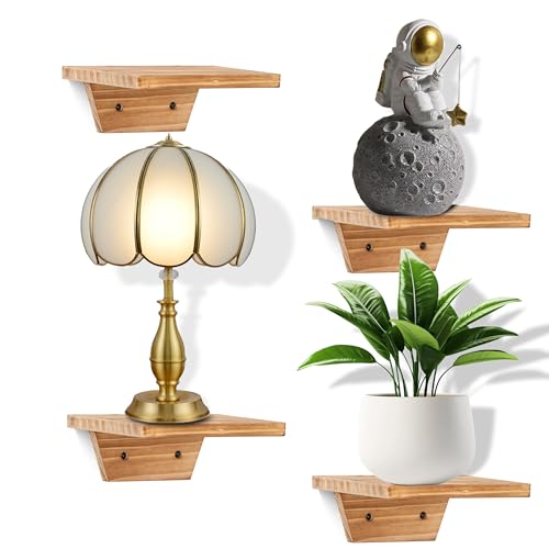 Small Wall Shelves,Speaker Shelf,Floating Shelf Trapezoid for Wifi Router - color: Carbonized Brown, size: Set of 4