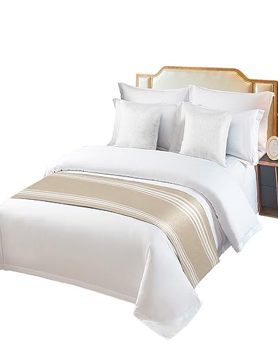 Bed Runner for Cal.King Size Bed, Beige Striped Bed Scarf Throws for Foot of Bed, Farmhouse Luxurious White Stripes Modern Abstract Art Bedding Protector Bed Runners for Hotel/Home, 102 x 20 Inch - size: 102 x 20 inches(Cal. King)