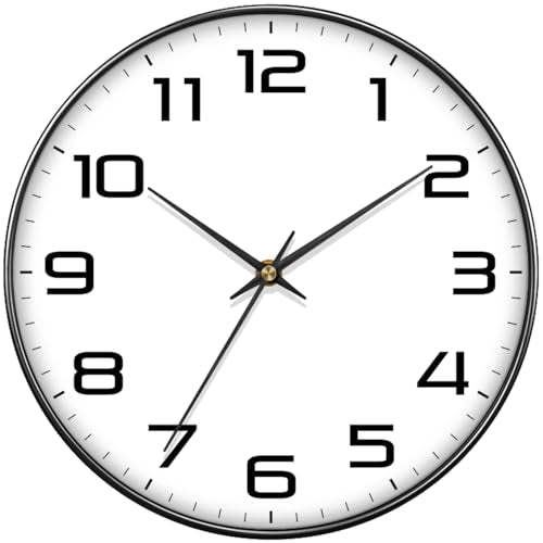 8 Inch Modern Wall Clocks Battery Operated - Silent Non Ticking Quartz Analog Clock with Large Numbers, Easy to Read Digital Wall Clock for Bedroom, Living Room, Kitchen, Office, Gym, Black - color: White Black, size: 8 Inch