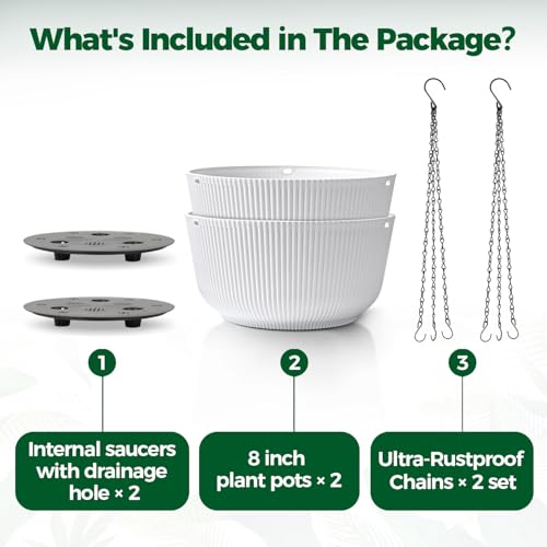 T4U Hanging Planters for Indoor Outdoor, 8 Inch Self Watering Pots, 2 Pack - size: 8 inch