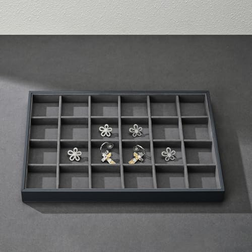 Grey Microfiber 24 Grid Jewelry Display Organizer Tray - size: 24 Grid