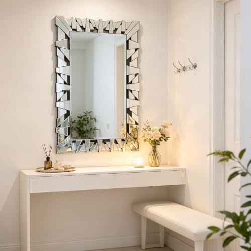40" x 28" Large Wall Mirror with Glass Frame for Living Room - size: 40"L x 28"W