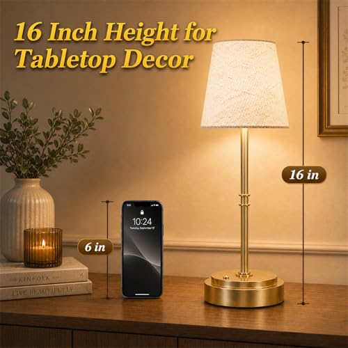 Rechargeable Cordless Table Lamp, Battery Operated Bedside Lamp, Gold