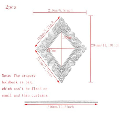 2 Pack Silver Rhombus Curtain Tiebacks, Square Drapery Holdbacks - style: 8 Crystals Silver