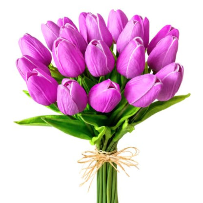 Mandy's 20 Stems Lavender Artificial Tulip Flowers for Home Centerpieces - color: Lavender