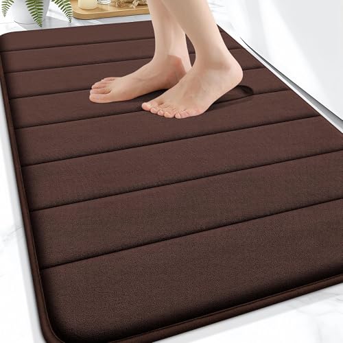 OLANLY Memory Foam Bath Mat 30x20, Super Soft and Absorbent Bathroom Rugs - color: Brown, size: 30" X 20"