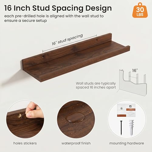Axeman 20 Inch Floating Shelves, Walnut Picture Ledge Shelf Set of 4 - color: Walnut, size: 20 Inch