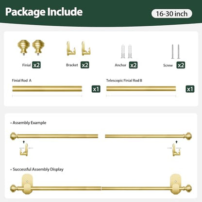 KAMANINA Curtain Rods No Drilling 16-30", Strong 3M Adhesive Brackets, Gold - color: Gold, size: 16-30"