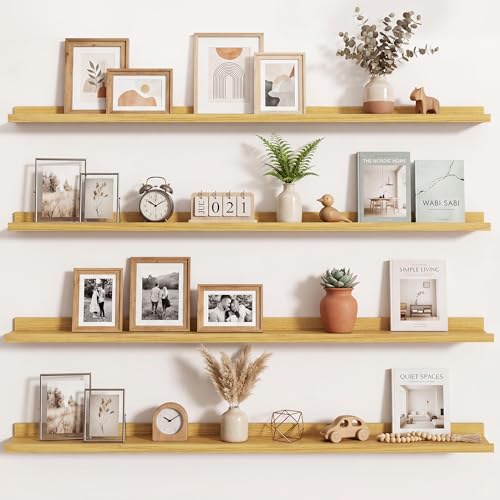 Axeman Picture Ledge Shelf, 55 Inch Oak Floating Shelves Set of 4 - color: Oak, size: 55 Inch