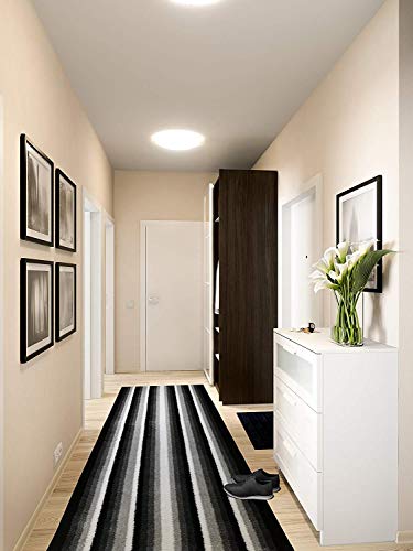 Custom Size Hallway Runner Rug, Slip Resistant, 26 Inch Wide X Your Choice of Length, Stripes Black, 26 Inch X 3 Feet, Doormat Size - color: Black Stripes, size: 2'2" x 3' (Rectangular)