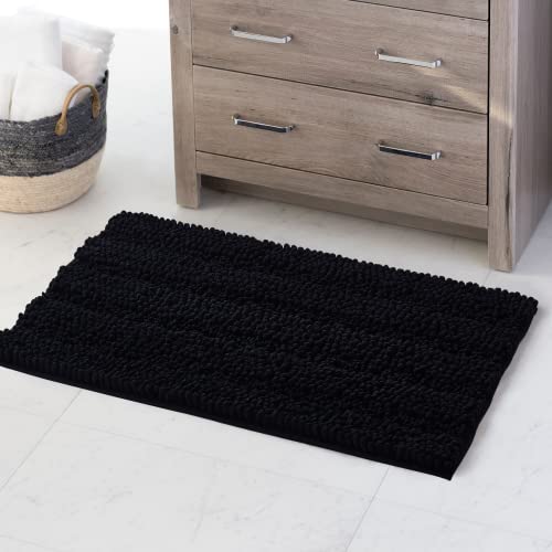 KGORGE Non Skid Bathroom Rugs - Easy Wash Absorbent Thick Shaggy Quick Dry Dirt Resistance Floor Mats for Kitchen Shower Tub Black Small Bath Mat, 20" W x 32" L, 1Pc - color: Black, size: 20"W x 32"L