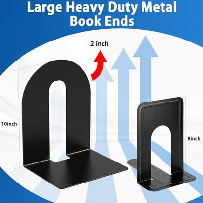Heavy Duty 10" Bookends,Steel Black Metal Bookends (1 Pairs-2 pcs)