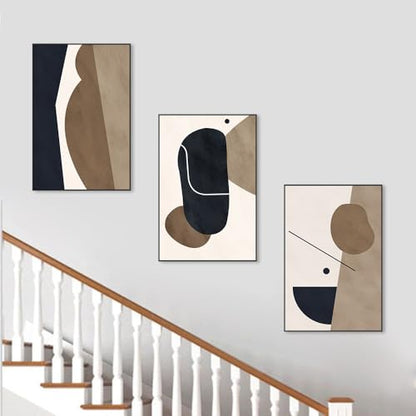 Large Black Framed Abstract Wall Art for Living Room, 3Piece 24x36 In - color: Black Brown