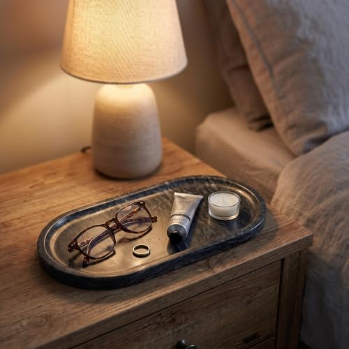YKAJO Wave Grey Oval Marble Tray, 11.8x5.9 Vanity Perfume Organizer Dish - color: Wave Grey, size: 11.8" x 5.9" x 0.6"