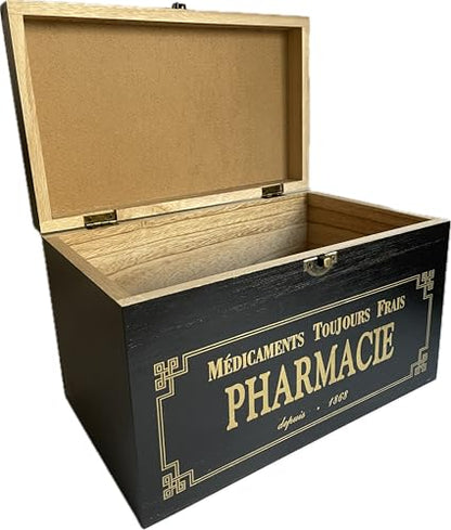 khevga Wooden Apothecary Storage Box - Vintage French Pharmacie, Black