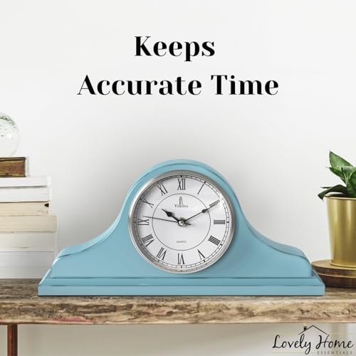 Mantel Clock for Fireplace, Teal Wooden Farmhouse Silent Mantle Clock - color: Teal