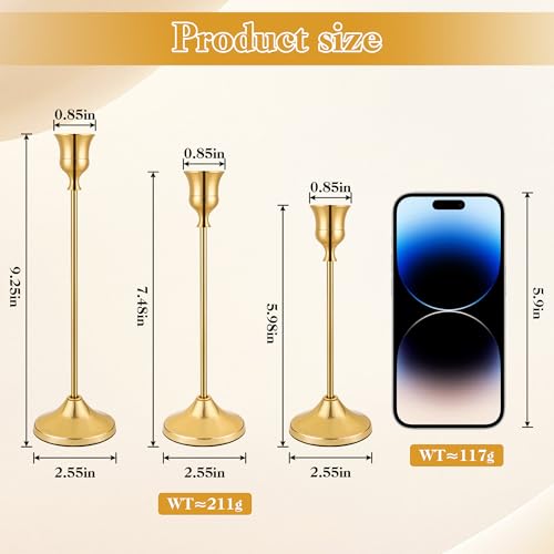Candlestick Holders-3PCS, Taper Candle Holder for Candlesticks, Metal Taper Candle Holders Glaceful Decor Set for Wedding Centerpieces, Christmas, Birthday Party, Holiday Dinning Table Décor