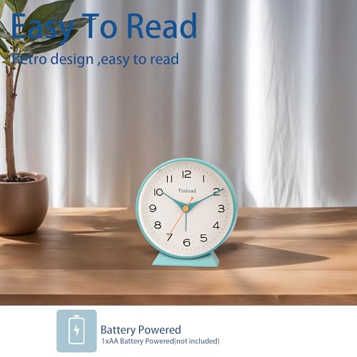 Tinload 4.5" Battery Operated Retro Analog Alarm Clock, Small Silent Bedside Desk Clock,Lighted on Demand, Battery Operated, Snooze, for Living Room, Bedroom, Bedside, Desk(Green) - color: Z-green