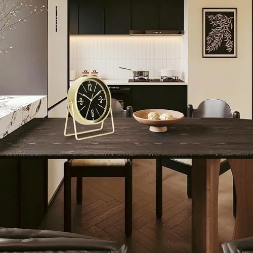 Vintage Metal Desk Clock, Gold Black