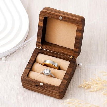 KWOOD Custom Wooden Wedding Ring Box for 2 Rings, Engraved Mr & Mrs Double Ring Holder for Wedding Ceremony Ring Bearer Box Anniversary Birthday Gift Ideas - style: S-Mr & Mrs