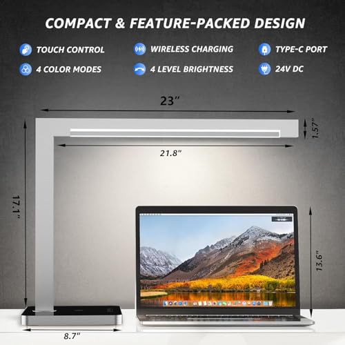 Aluminum LED Desk Lamp with Charging Station, 15W Table Lamp Work - color: Silver