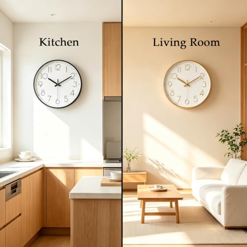 2 Pack Black&Gold Wall Clock 12 Inch Silent Wall Clocks Battery Operated - color: 2 Pack - Black & Gold, size: 12 Inch