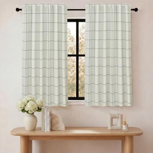 DriftAway 100% Blackout Windowpane Plaid Linen Curtains 36 Inches Black - color: Black, size: 52"W x 36"L (Pack of 2)
