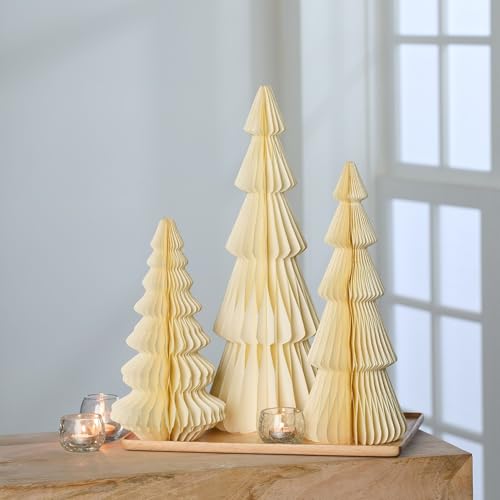 Set of 3 Winter White Ivory Honeycomb Trees (Large Set 3 Ivory) - color: Large Set 3 Ivory