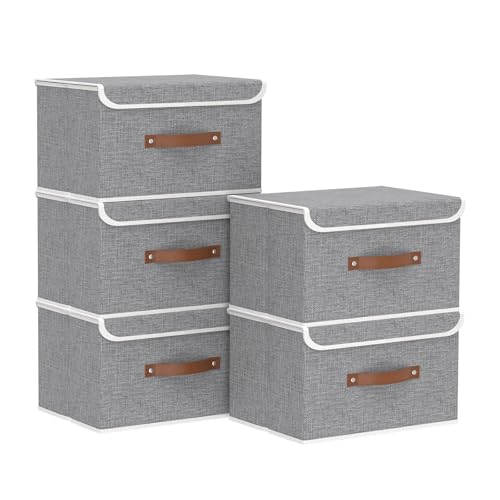 Yawinhe Collapsible Storage Bins,Grey,13.0x9.0x7.9in,5-Pack - color: Grey, size: M/(5 Pack)