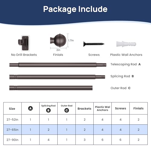 ENJOYBASICS Curtain Rods No Drilling for Renter, 28-60" Adjustable, Bronze - color: Bronze, size: 27-65"
