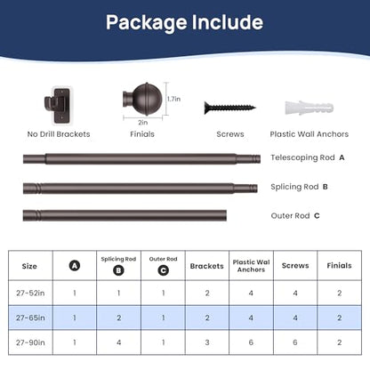 ENJOYBASICS Curtain Rods No Drilling for Renter, 28-60" Adjustable, Bronze - color: Bronze, size: 27-65"