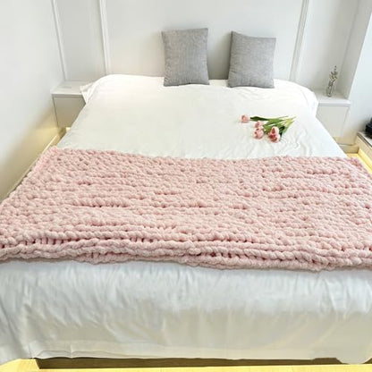 Soft Chunky Knit Throw Blanket for Couch, Cozy Warm Knitted Blankets - color: Pink, size: 40\"x40\"(Small SizeThrow)