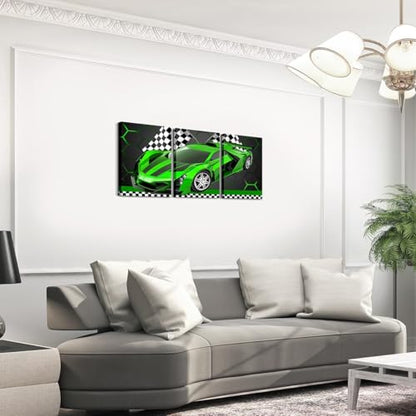 Feelyou Race Car Wall Art 12" x 16" x 3 - color: Green White Black