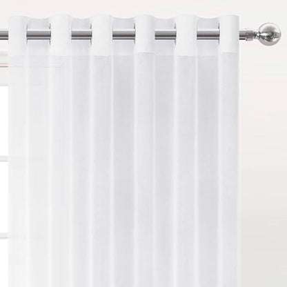 DWCN White Faux Linen Sheer Curtains - Grommet Voile Window Curtain Drapes for Bedroom Living Room 70 x 95 inch Length, Set of 2 - color: White, size: 70"W x 95"L (Pack of 2)