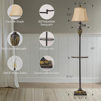 Traditional Floor Lamp with Tray, Remote Dimmable, 350°Swing Arm,Black Gold - color: Black Gold-12