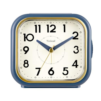 Tinload 4.3" Vintage Retro Analog Alarm Clock, Super Silent Non Ticking Clock with Manual Light, Snooze, Battery Operated, Simply Design, for Living Room, Bedroom, Bedside, Desk(Blue-V2) - style: Blue-Gold
