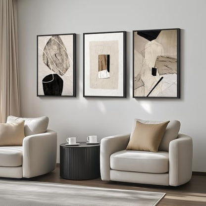 Large Framed Modern Neutral Abstract Wall Art, Set of 3, Total 60x30 In - color: Neutral, size: 20" W x 30" H x 3pcs