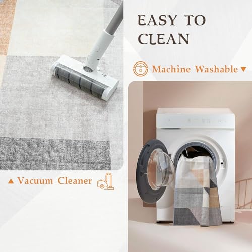 HOMFINE Washable Modern Area Rug - Geometry Style 4x6 Rugs for Living Room, Bedroom, Machine Washable Rug Soft Non Slip Non Shedding Area Rug - Grey Brown, 4'x6' - color: Grey/Brown, size: 4'x 6'(Rectangular)