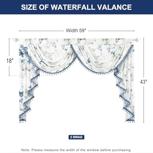 Leeva Luxury Handcrafted Butterfly Valance - Artisan Bead Tassels, Premium Sheer for Living Room, 59x43 - color: Blue Butterfly, size: 59"W x 43"L (Pack of 1)