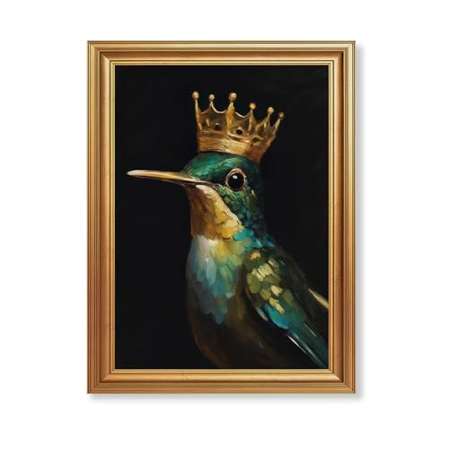 EJPFOGV Luxury Hummingbird with crown Framed Canvas Wall Art 12x16 inches - color: Crown, size: 16"L x 12"W