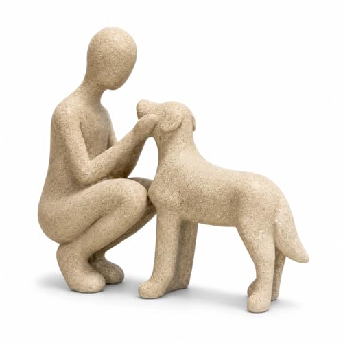 Dog Statue Home Decor, Resin Pet Memorial Gift for Loss of Dog, Abstract Man and Dog Sculpture, Resin Animal Decor Ornament Figurine Shelf Decor for Living Room Bedroom, Present for Pet Lovers