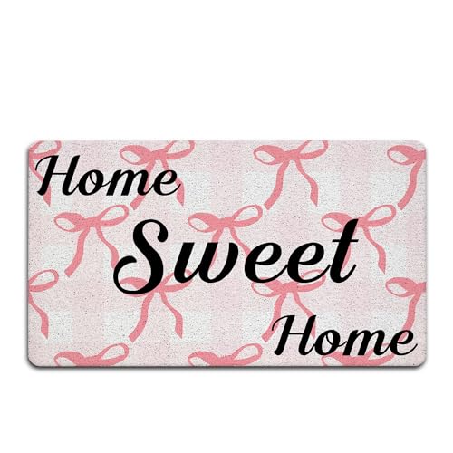 Home Sweet Home Door Mat, Pink Bow Coquette Preppy Funky Decorative Door Mats for Indoor Outdoor Porch Inside Entryway, Pink White Checkered Welcome Mats for Patio, Housewarming Gifts Idea 306 - color: Doormat006