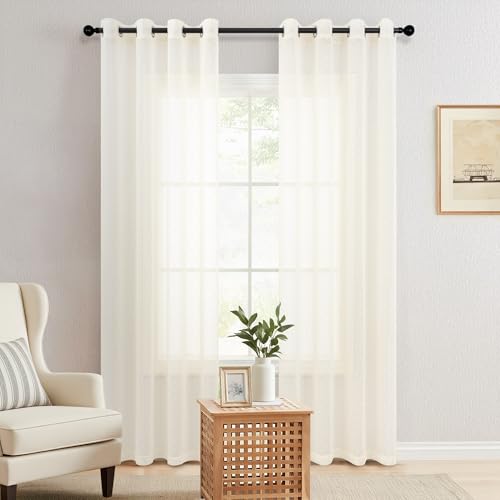 Pitalk Cream Sheer Curtains 84 Inches Long Polka Dots Pattern Design - color: Cream, size: 52"W x 84"L (Pack of 2)