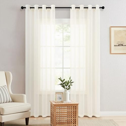Pitalk Cream Sheer Curtains 84 Inches Long Polka Dots Pattern Design - color: Cream, size: 52"W x 84"L (Pack of 2)